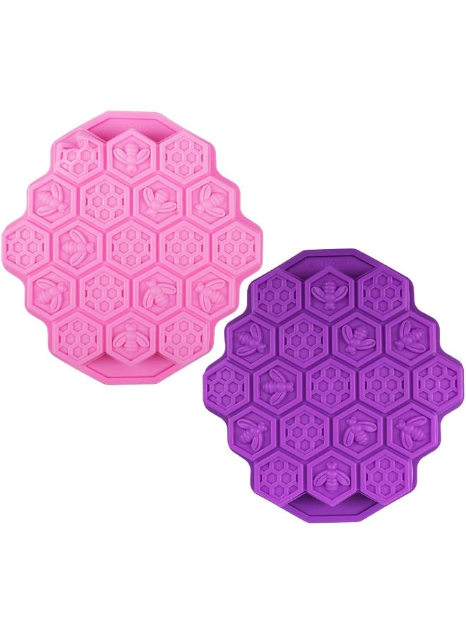 S-TOP 2 Pcs 19 Cavities Honeycomb Silicone Cake Molds Muffin Cookie Baking Pan Candy Soap Making Divided Moulds-Pink & Purple - Image 1