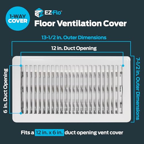 EZ-FLO 6 x 12 Inch (Duct Opening) Floor Register Vent Cover, One-Way Ventilation Register Diffuser, Solid Steel HVAC Air Vent Cover, White, 61638 - Image 2