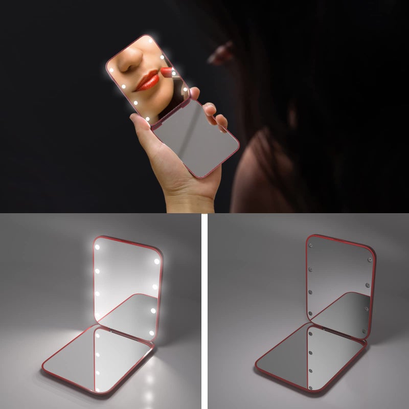 Kintion Pocket Mirror, 1X/3X Magnification LED Compact Travel Makeup Mirror with Light for Purse, 2-Sided, Portable, Folding, Handheld, Small Lighted Mirror for Gift, Wine Red - Image 2