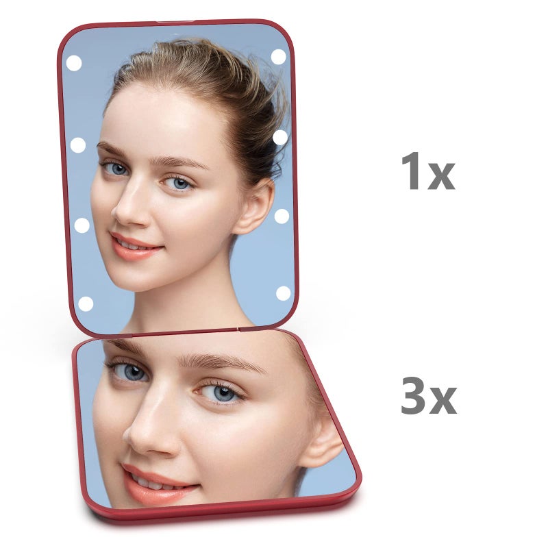 Kintion Pocket Mirror, 1X/3X Magnification LED Compact Travel Makeup Mirror with Light for Purse, 2-Sided, Portable, Folding, Handheld, Small Lighted Mirror for Gift, Wine Red - Image 5