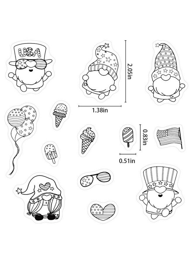 ALIBBON - 4Th Of July Patriotic Gnomes Clear Stamps For Card Making And Photo Album Decorations American Flag Gnome Balloon Heart Transparent Silisone Rubber Stamps For Crafts And Diy Scrapbooking - Image 1