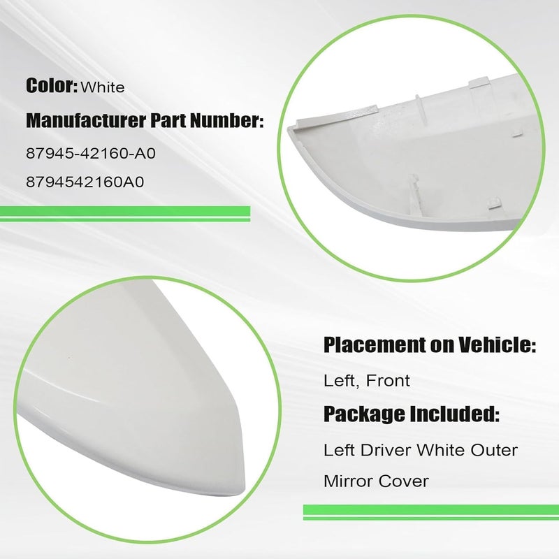 NLQR Outer Mirror Cover Left Driver Side White for Toyota 4Runner and RAV4 (2013-2023) - Image 3