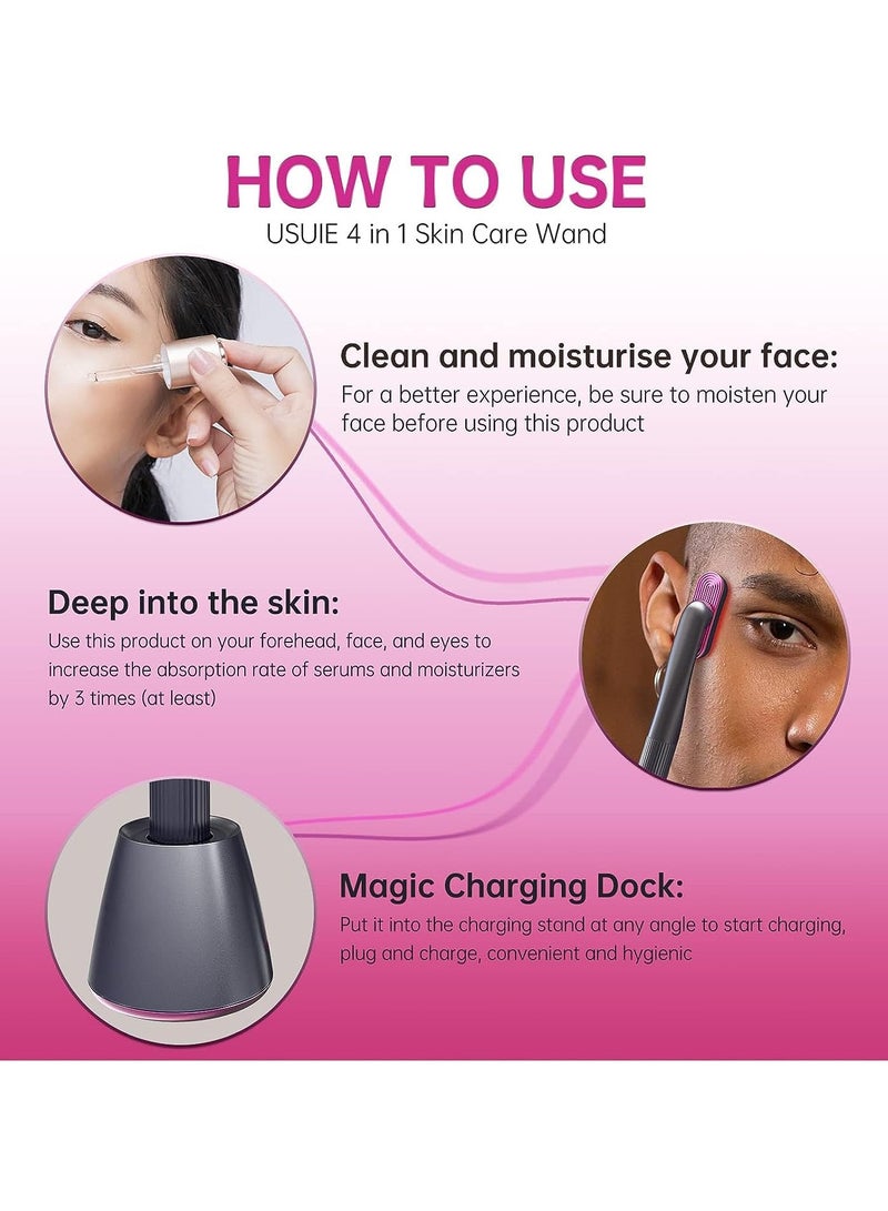 4-in-1 Face Skin Tightening Machine with Red Light Therapy  Massager - Anti-Aging Tool for Wrinkle Reduction, Upgraded 2022 Version in Dark Grey/Fuchsia - Image 5