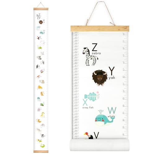 Mibote Baby Growth Height Chart Handing Ruler Wall Decor for Kids Canvas Removable Height Growth Chart 79 x 79 Letters - Image 1