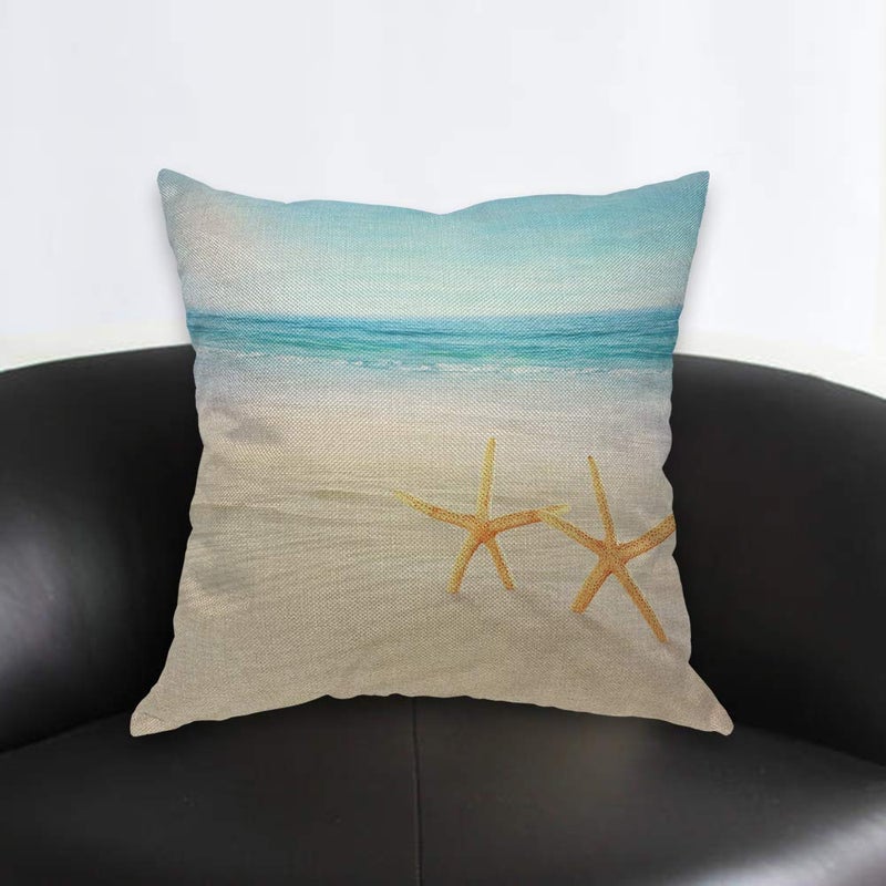 AOYEGO Beach Starfishes Throw Pillow Cover Shore Sky Summer Vacation Bay Calm Coast Ocean Horizon Pillow Case 18x18 Inch Decorative Men Women Room Cushion Cover for Home Couch Bed - Image 2