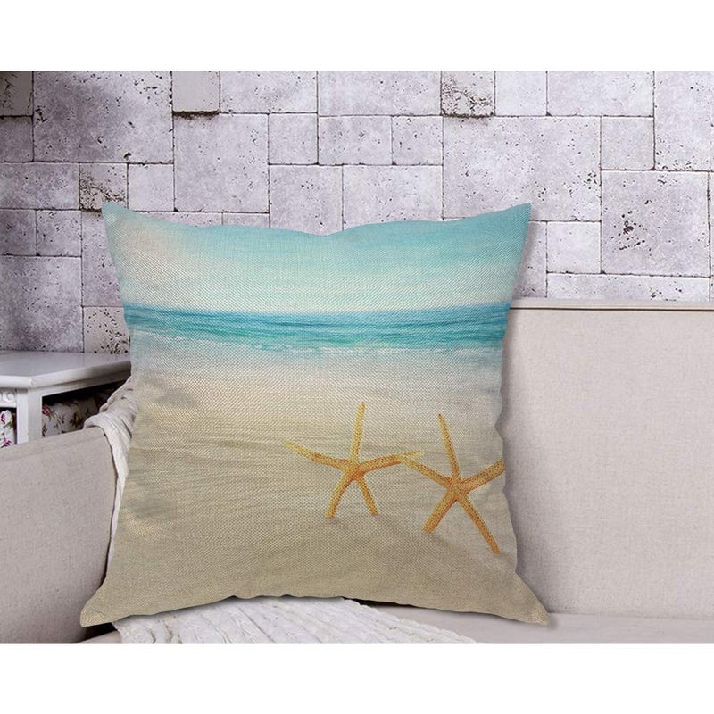 AOYEGO Beach Starfishes Throw Pillow Cover Shore Sky Summer Vacation Bay Calm Coast Ocean Horizon Pillow Case 18x18 Inch Decorative Men Women Room Cushion Cover for Home Couch Bed - Image 4