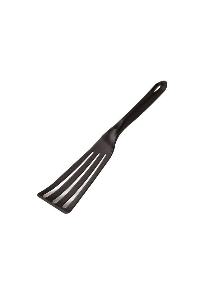 مغرفة مرنة مثقوبة سوداء مع حلقة للتعليق 30 سم، PA+ مقاومة للحرارة حتى 220°C، خفيفة الوزن، آمنة للأواني غير اللاصقة، آمنة في غسالة الصحون.