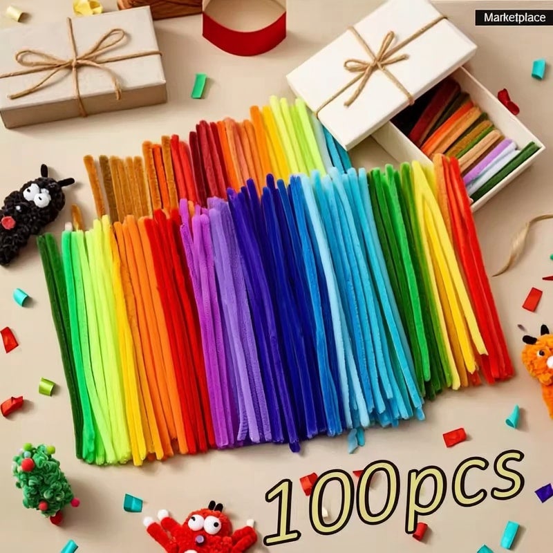 عصي تشينييل ملونة للديكور والحرف اليدوية للأطفال والكبار، 100 قطعة - Image 5