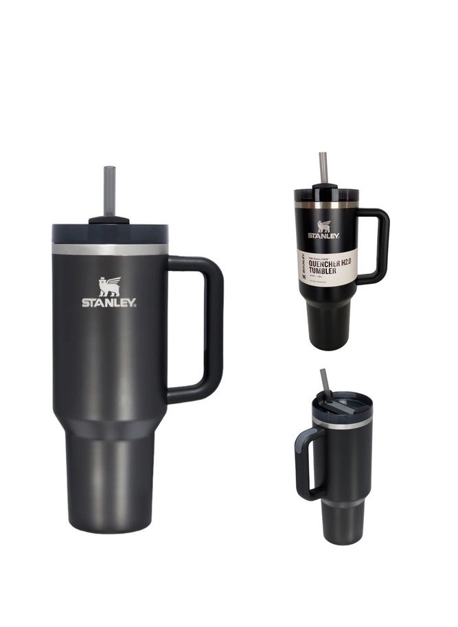 Stanley - Quencher H2.0 40oz FlowState Vacuum Insulated Tumbler – Black Stainless Steel Travel Mug with Leakproof Lid & Reusable Straw – Double-Walled Design Keeps Drinks Hot for 7 Hours & Cold for 24 Hours – Durable, Eco-Friendly & Portable Hydration Solution - Image 1