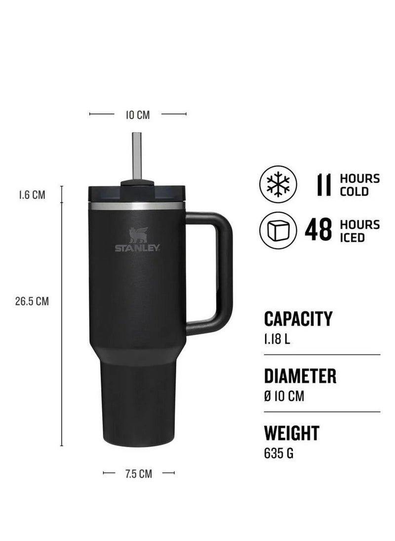Stanley - Quencher H2.0 40oz FlowState Vacuum Insulated Tumbler – Black Stainless Steel Travel Mug with Leakproof Lid & Reusable Straw – Double-Walled Design Keeps Drinks Hot for 7 Hours & Cold for 24 Hours – Durable, Eco-Friendly & Portable Hydration Solution - Image 1