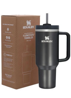 Quencher H2.0 40oz FlowState Vacuum Insulated Tumbler – Black Stainless Steel Travel Mug with Leakproof Lid & Reusable Straw – Double-Walled Design Keeps Drinks Hot for 7 Hours & Cold for 24 Hours – Durable, Eco-Friendly & Portable Hydration Solution