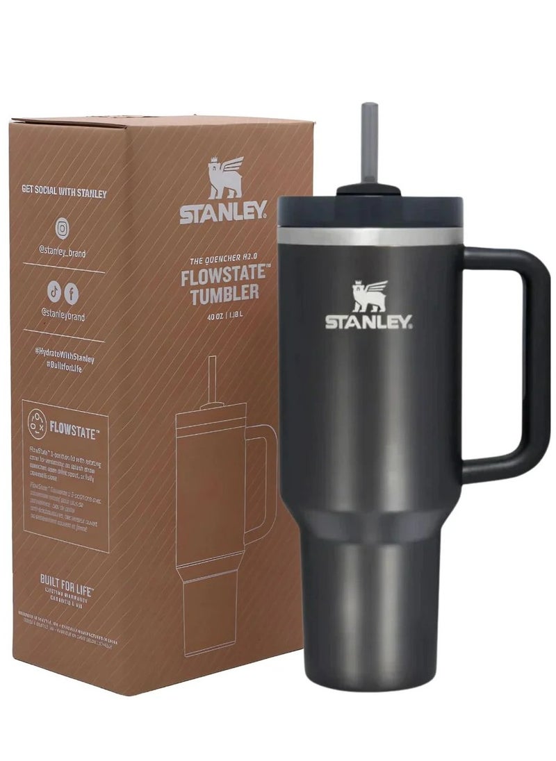 Stanley - Quencher H2.0 40oz FlowState Vacuum Insulated Tumbler – Black Stainless Steel Travel Mug with Leakproof Lid & Reusable Straw – Double-Walled Design Keeps Drinks Hot for 7 Hours & Cold for 24 Hours – Durable, Eco-Friendly & Portable Hydration Solution - Image 1