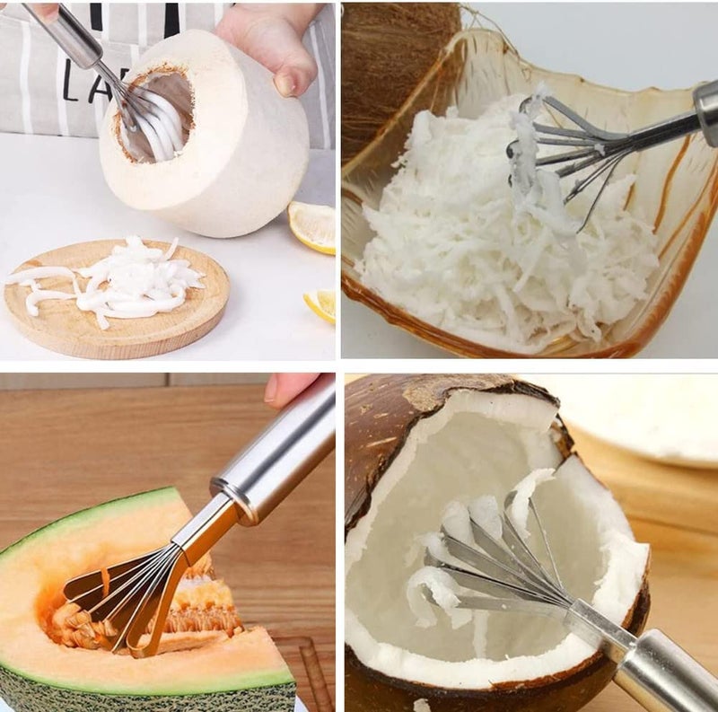 TASKHOUSE Coconut Opener Stainless Steel Drill Cutter with Cleaner Stick & Coconut Meat Removal Knife & Fish Scraper - Image 3