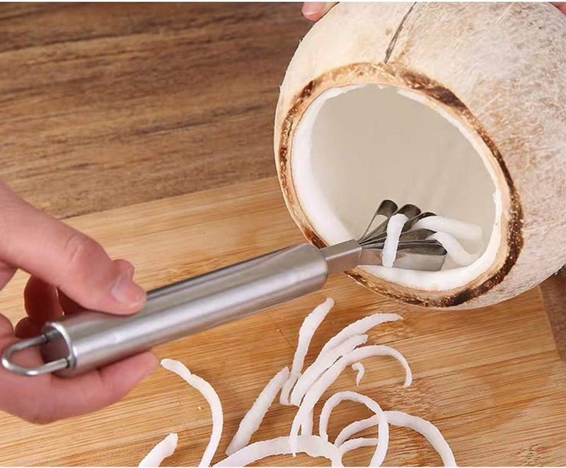 TASKHOUSE Coconut Opener Stainless Steel Drill Cutter with Cleaner Stick & Coconut Meat Removal Knife & Fish Scraper - Image 5