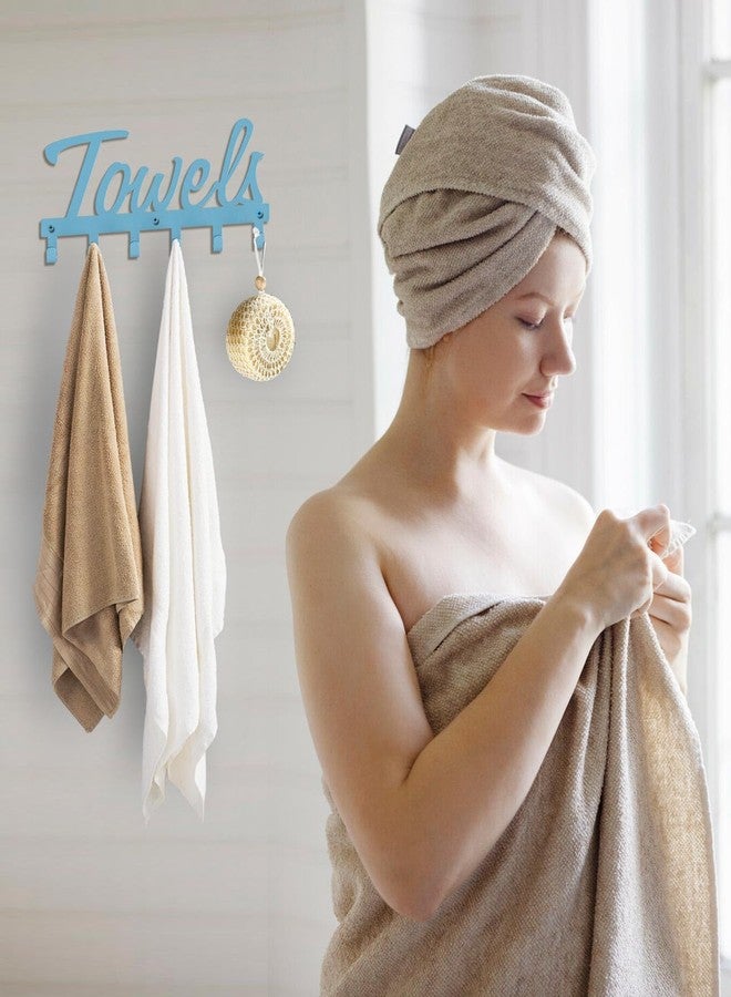 Livelab Towel Rack, Towel Racks for Bathroom Wall Mounted, 6 Hooks Blue Metal Towel Holder for Bathroom Space Saving, Waterproof Rustproof Easy Install Bathroom Decor Towel Hanger Organizer - Image 5