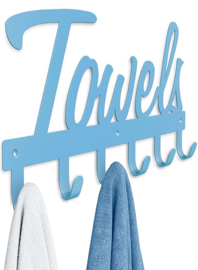Livelab Towel Rack, Towel Racks for Bathroom Wall Mounted, 6 Hooks Blue Metal Towel Holder for Bathroom Space Saving, Waterproof Rustproof Easy Install Bathroom Decor Towel Hanger Organizer - Image 1