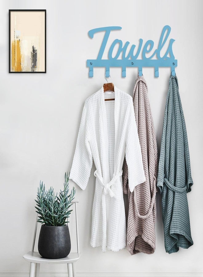 Livelab Towel Rack, Towel Racks for Bathroom Wall Mounted, 6 Hooks Blue Metal Towel Holder for Bathroom Space Saving, Waterproof Rustproof Easy Install Bathroom Decor Towel Hanger Organizer - Image 2