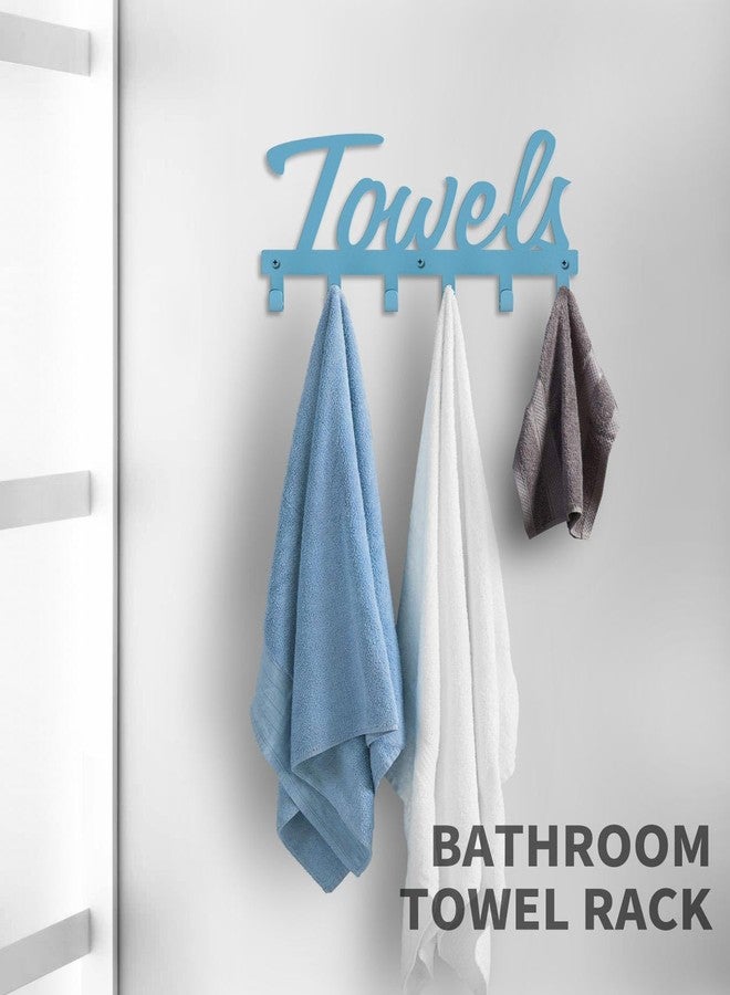 Livelab Towel Rack, Towel Racks for Bathroom Wall Mounted, 6 Hooks Blue Metal Towel Holder for Bathroom Space Saving, Waterproof Rustproof Easy Install Bathroom Decor Towel Hanger Organizer - Image 4