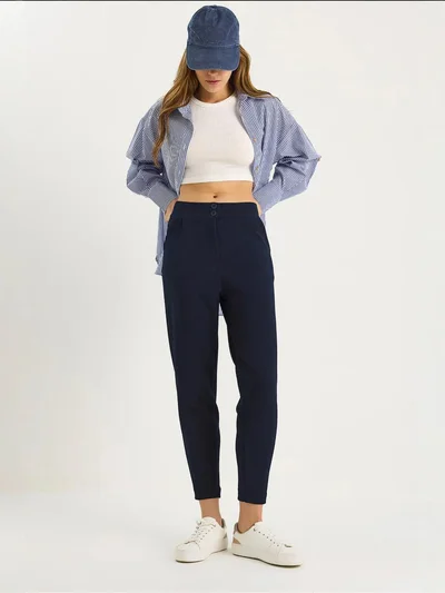 Bianco Lucci LUCCI Long Crepe Carrot Pants with Button Closure
