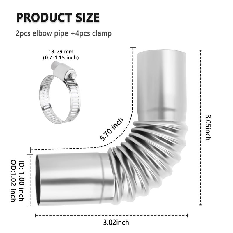 Stacool 2PCS Air Parking Diesel Heater Exhaust Pipe,Stainless Steel 24mm Flexible Exhausts Pipe with Clamps,Diesel Heater Accessories Generator Exhaust Extension for Diesels Air Heaters (2PCS) - Image 2