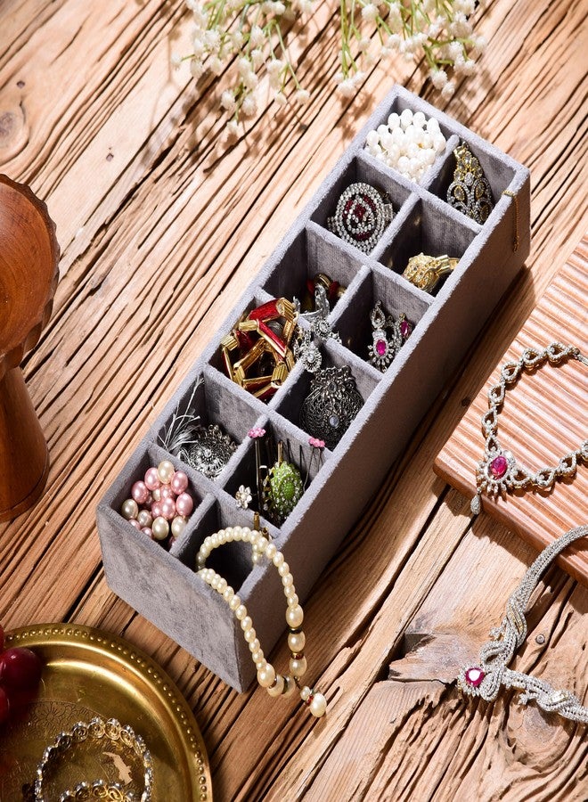 Azyeea Trinket Jewelry Tray for, Earrings, Jhumkas, chains and Other Jewelry, Storage drawer organiser for Home and Closet Organization - 12 Grid (Grey) (12x4x2.3 inch) - Image 4