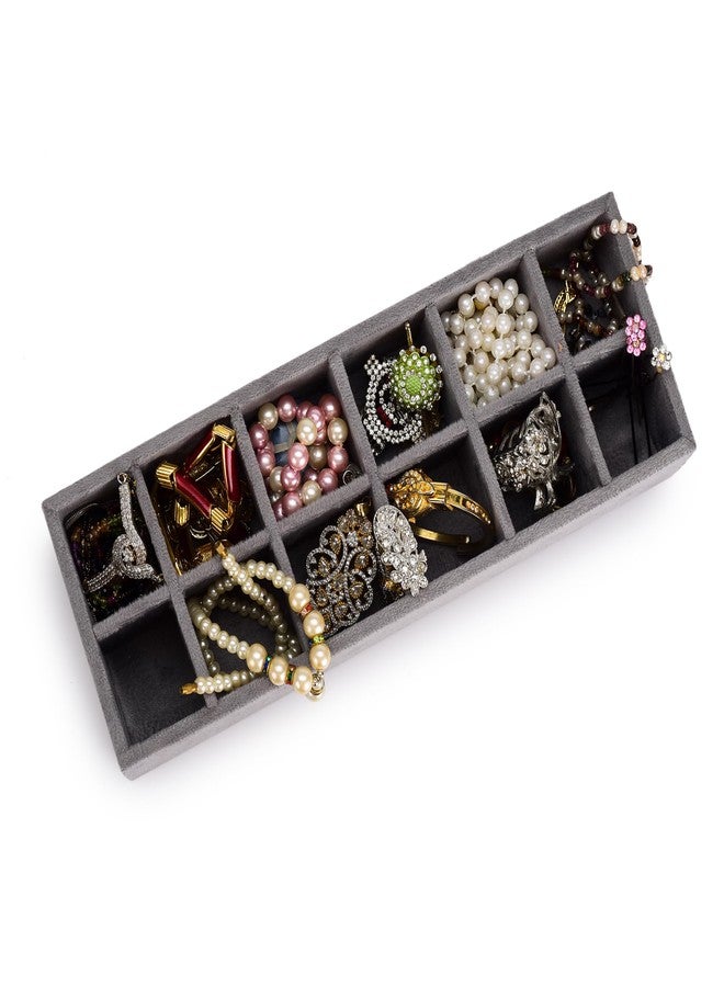 Azyeea Trinket Jewelry Tray for, Earrings, Jhumkas, chains and Other Jewelry, Storage drawer organiser for Home and Closet Organization - 12 Grid (Grey) (12x4x2.3 inch) - Image 1