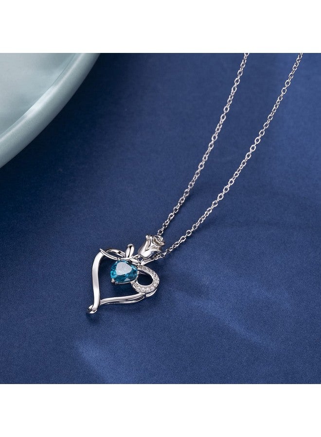 NINAMAID 925 Sterling Silver Birthstone Necklace For Women Heart Necklace With Rose Flower Mom Birthday Gifts For Mom - Image 3