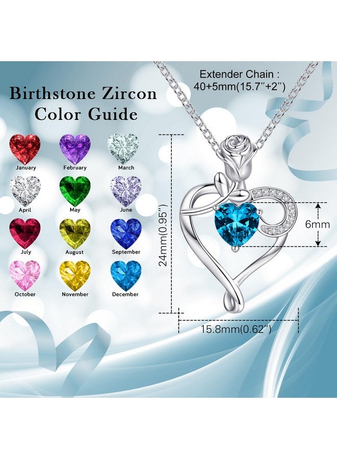 NINAMAID 925 Sterling Silver Birthstone Necklace For Women Heart Necklace With Rose Flower Mom Birthday Gifts For Mom - Image 2