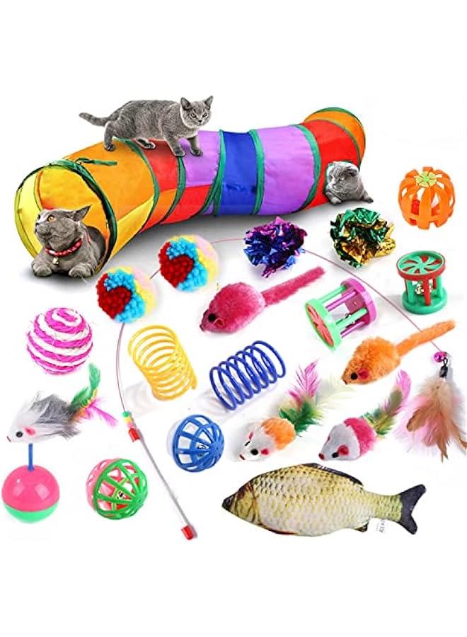 رينكس مجموعة ألعا القطط م 20 قطعة م الميكاكوز، لعة تفاعلية على شكل فق القطط، قرص دوار ـ3 مستويات، محفز ريشة تسلية القطط، ألعا أحجية تفاعلية ممتعة للتمري الدي والعقلي - Image 1