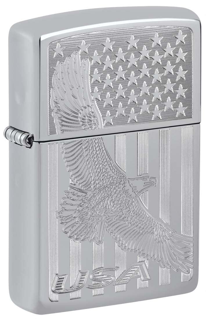 زيبو Zippo Lighter: USA Flying Eagle and Flag محفور - Chrome 81395 البولندية. - Image 1