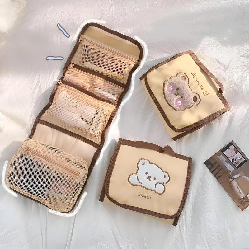 Storage Case - Large capacity makeup kit with internal sections, durable water-proof material, soft touch exterior in beige tone, ideal for travel organization. - Image 2