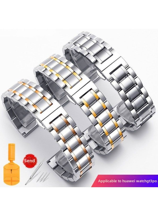For Huawei GT2/GT2ProB3/B6/B5 Strap Five Bead Butterfly Buckle Xiaomi Color2 Solid Watch Chain-Color:Five-bead Silver [free Quick Release Raw Ear + Meter Adjuster] - Huawei Gt2pro [22mm]