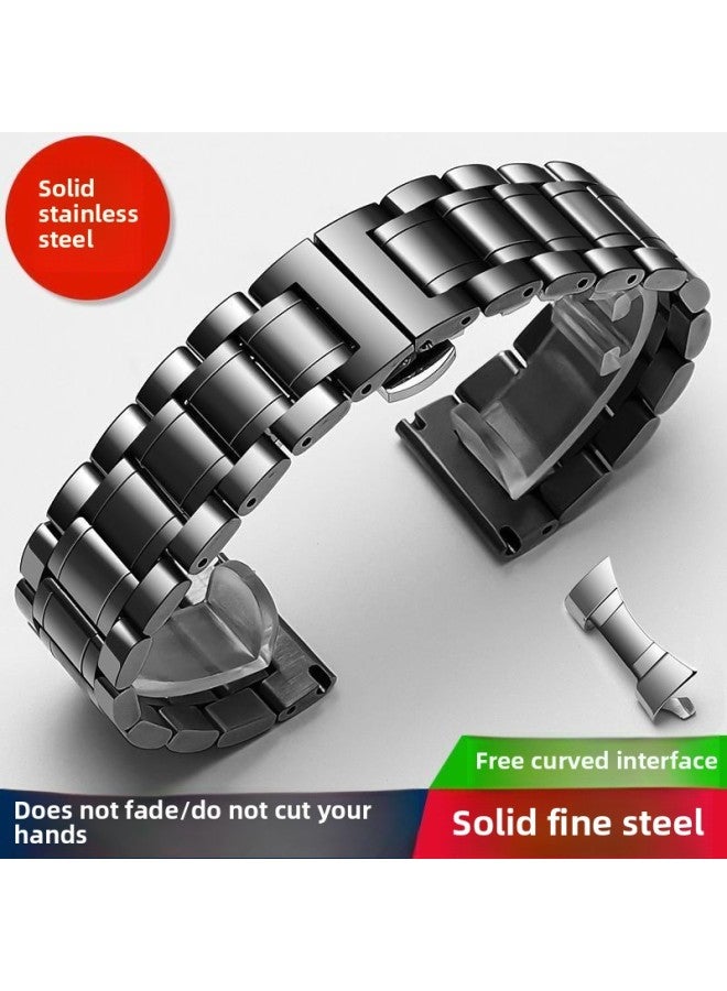 For Huawei GT2/GT2ProB3/B6/B5 Strap Five Bead Butterfly Buckle Xiaomi Color2 Solid Watch Chain-Color:Five-bead Silver [free Quick Release Raw Ear + Meter Adjuster] - Huawei Gt2pro [22mm]