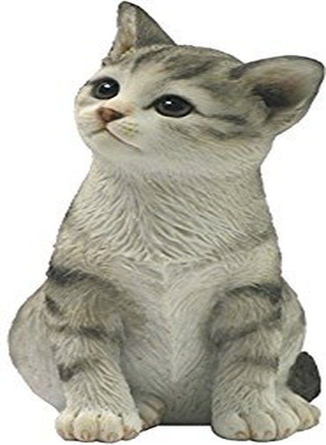 4.25 Inch Sitting Tabby Kitten Decorative Statue Figurine, White
