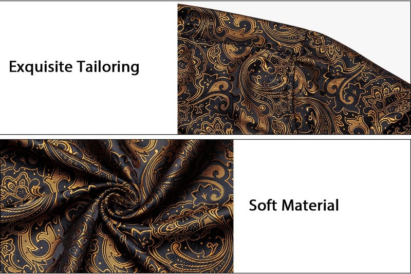 DiBanGu Mens Silk Paisley Dress Shirts,Long Sleeve Button Down Shirt Casual Regular Fit Shirt for Men Wedding Party, Gold Black, Medium - Image 5