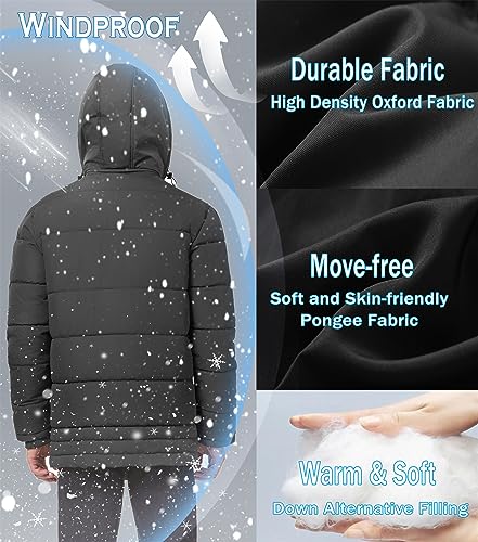 GGleaf Men's Hooded Winter Coat Warm Puffer Jacket Thicken Quilted Jacket Large Grey - Image 3