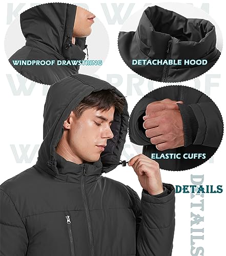 GGleaf Men's Hooded Winter Coat Warm Puffer Jacket Thicken Quilted Jacket Large Grey - Image 5