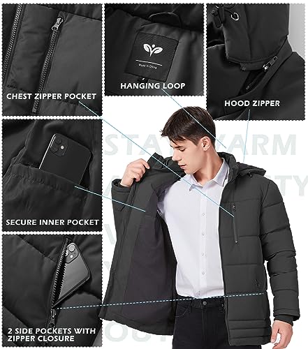 GGleaf Men's Hooded Winter Coat Warm Puffer Jacket Thicken Quilted Jacket Large Grey - Image 4