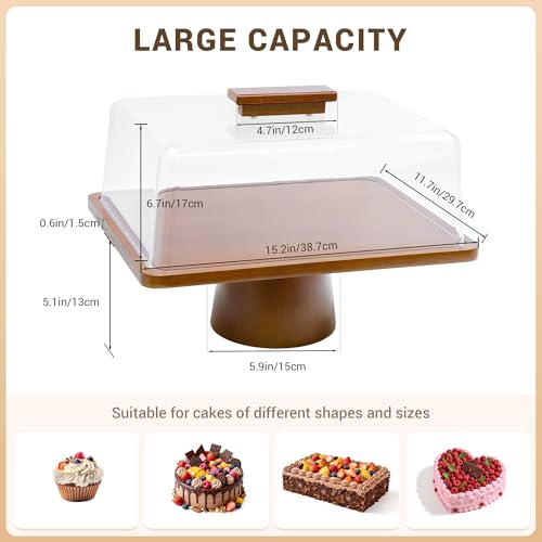 welsteepse Wood Cake Stand with Lid, Rectangular Cake Holder, 2-in-1 Dessert Table Display Set & Charcuterie Board for Cheese, Cake Fruit Display Server Tray for Kitchen, Birthday, Weddings - Footed - Image 4