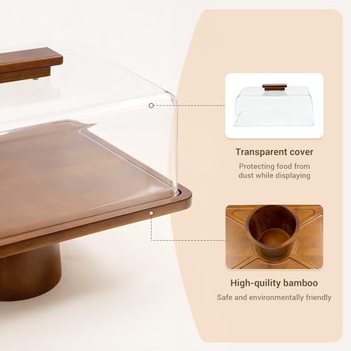 welsteepse Wood Cake Stand with Lid, Rectangular Cake Holder, 2-in-1 Dessert Table Display Set & Charcuterie Board for Cheese, Cake Fruit Display Server Tray for Kitchen, Birthday, Weddings - Footed - Image 5