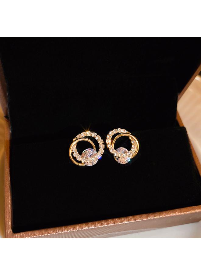 Real Gold Electroplated Silver Needle Zircon Hollow Circle Earrings Super Flash Elegant High Sense Earrings Niche Light Luxury Earrings For Women