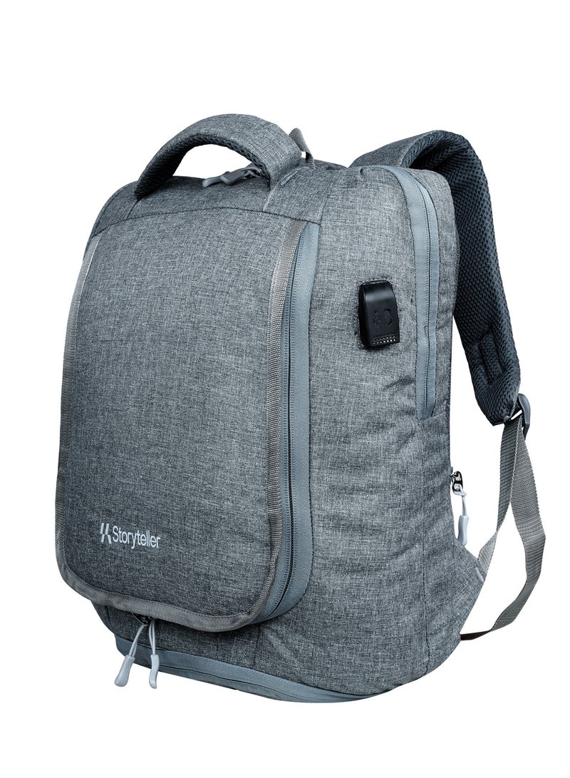 STORYTELLER Troop Premium Laptop Backpack with S-type Shoulder Strap and USB port 20" Grey - Image 2