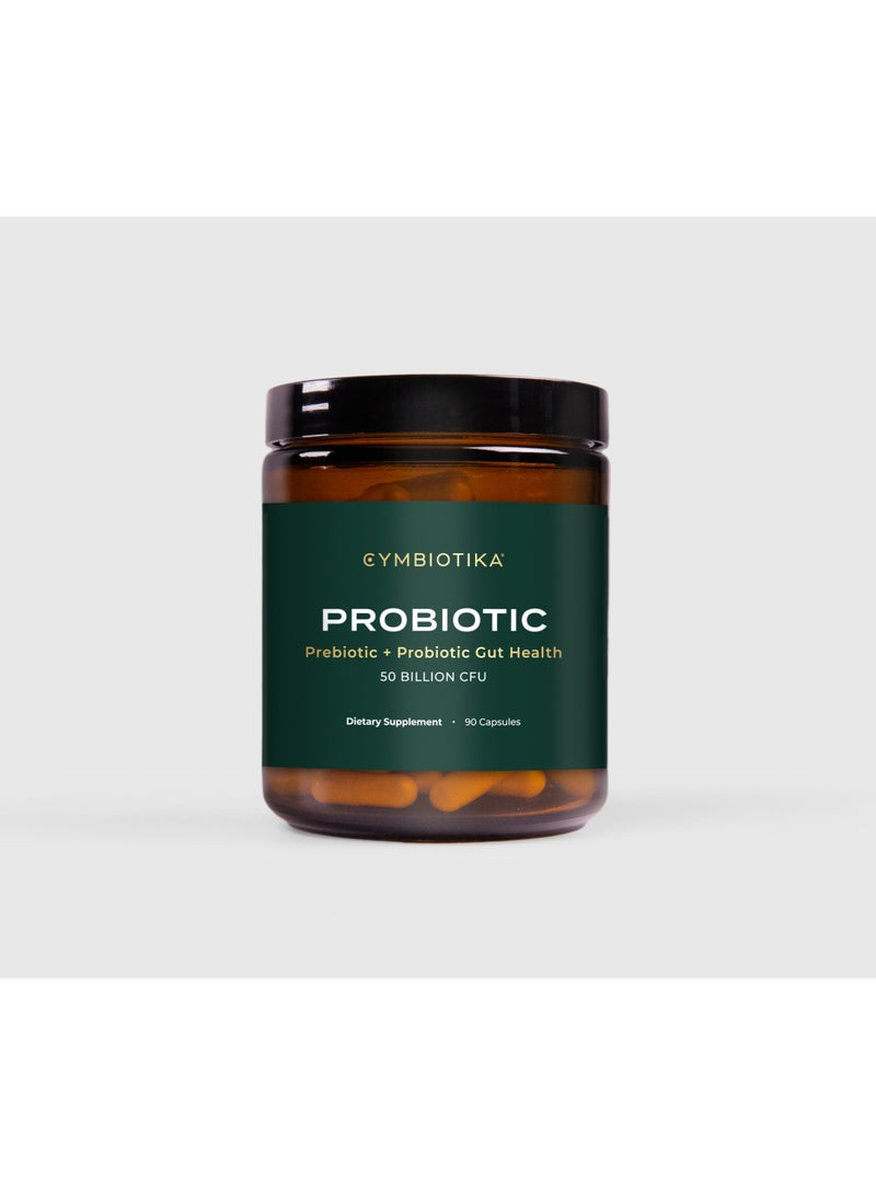Cymbiotika Probiotic Supplement 50 Billion CFU, 19 Strain Probiotic and Prebiotic Formula, Gut Health Digestion and Immune Support, Stress Relief and Microbiome Balance, 90 Capsules, 1 Month Supply - Image 1