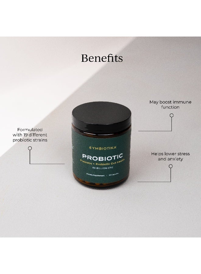 Cymbiotika Probiotic Supplement 50 Billion CFU, 19 Strain Probiotic and Prebiotic Formula, Gut Health Digestion and Immune Support, Stress Relief and Microbiome Balance, 90 Capsules, 1 Month Supply - Image 2