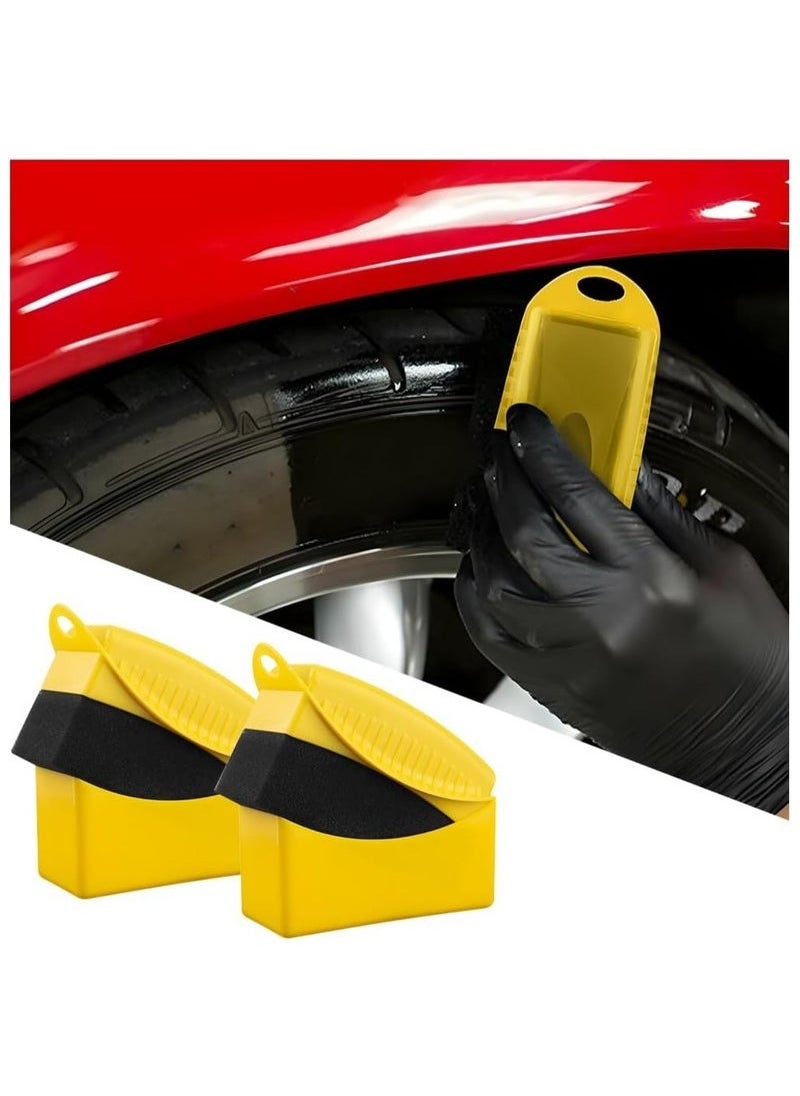 Generic 2 Pcs Tire Contour Dressing Applicator, Car Wheel Dressing Shine Sponge with Lid, Polishing Sponge Wax Buffing Pads for Auto, Foam Brush with Cover, Automotive Cleaning Accessories (Yellow)  - Image 2
