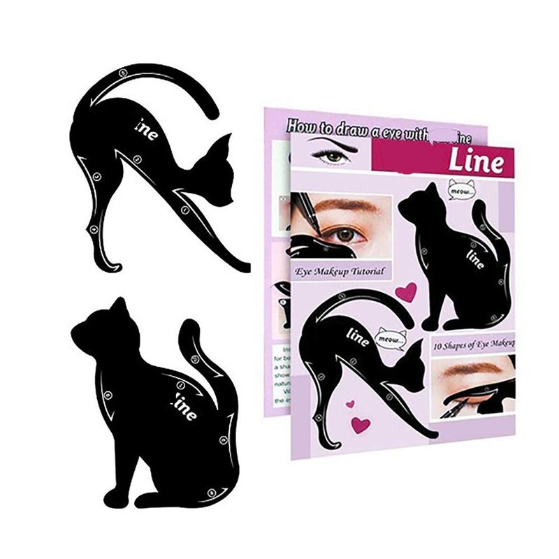 Lemoncy 2 in 1 Cat Shape Eyeliner Template Stencil Smoky Eyeshadow Applicators Eyeliner Plate Matte PVC Material Professional Multifunction Black Cat Shape Eye liner & Eye Shadow Guide Templateã€€ (1pack) - Image 1
