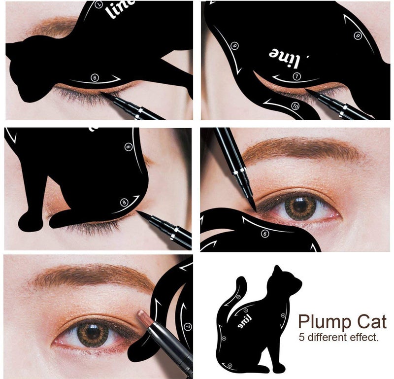 Lemoncy 2 in 1 Cat Shape Eyeliner Template Stencil Smoky Eyeshadow Applicators Eyeliner Plate Matte PVC Material Professional Multifunction Black Cat Shape Eye liner & Eye Shadow Guide Templateã€€ (1pack) - Image 2
