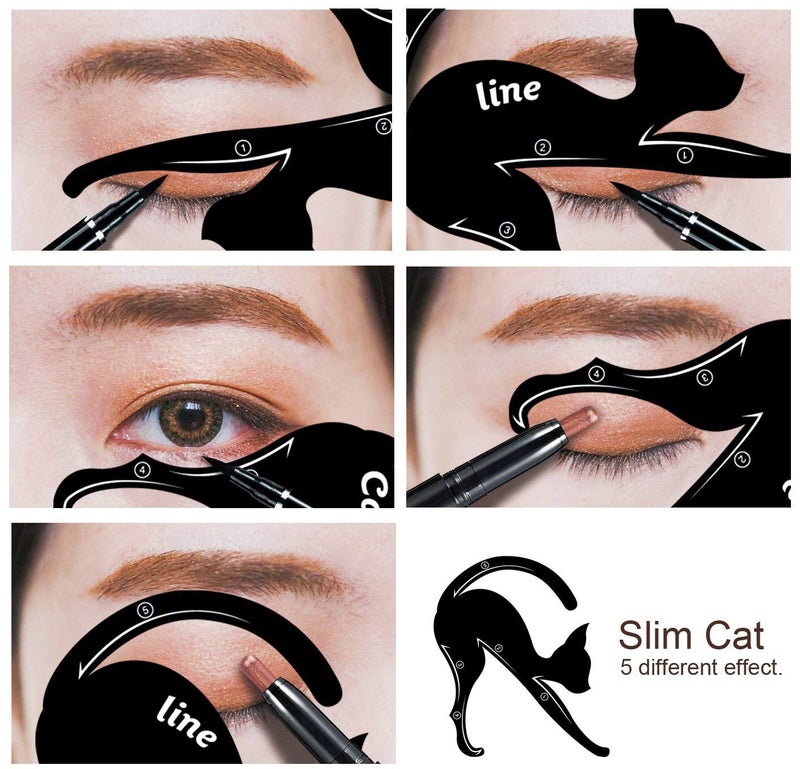Lemoncy 2 in 1 Cat Shape Eyeliner Template Stencil Smoky Eyeshadow Applicators Eyeliner Plate Matte PVC Material Professional Multifunction Black Cat Shape Eye liner & Eye Shadow Guide Templateã€€ (1pack) - Image 3