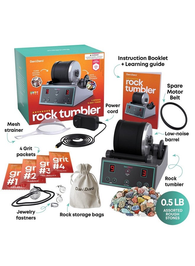 Dan&Darci Advanced Professional Rock Tumbler Kit - with Digital 9-Day Polishing Timer & 3 Speed Settings - Turn Rough Rocks into Beautiful Gems : Great Science & STEM Geology Toy for Kids All Ages - Image 2