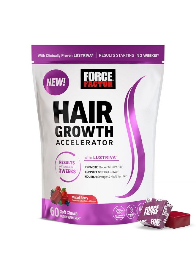 FORCE FACTOR مكمل تسريع نمو الشعر حلوى لينة، لستريفا وبيوتين لتعزيز شعر أكثر كثافة وقوة وامتلاء، فيتامينات نمو الشعر للنساء، مدروسة سريرياً، توت مختلط، 60 حلوى لينة - Image 1